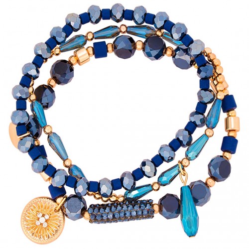 OFELIE CRYSTAL Night Blue Gold Bracelet Multi-row Solar Gold and Midnight Blue Pendant Bracelet Gold with fine gold Crystal