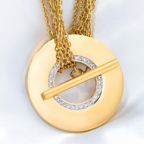 necklace argos steel gold golden stainless steel gilded with fine gold crystal