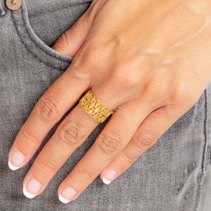 Bague CENDIOLA STEEL Gold Jonc ajouré réglable flexible Baroque ou romantique Doré Acier inoxydable doré à l'or fin 2