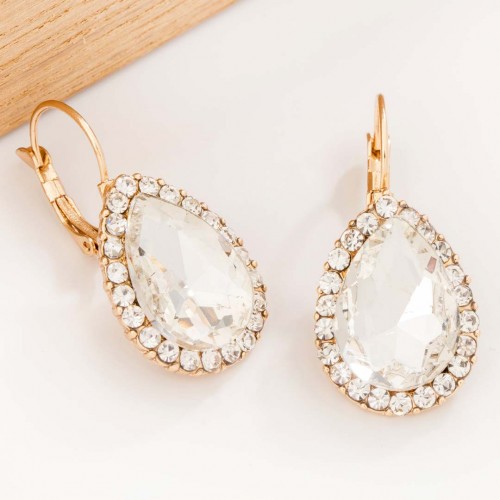Earrings VENUSI CRYSTAL DROP White Gold Short earrings paved Golden Crystal and White Rhodium Crystal