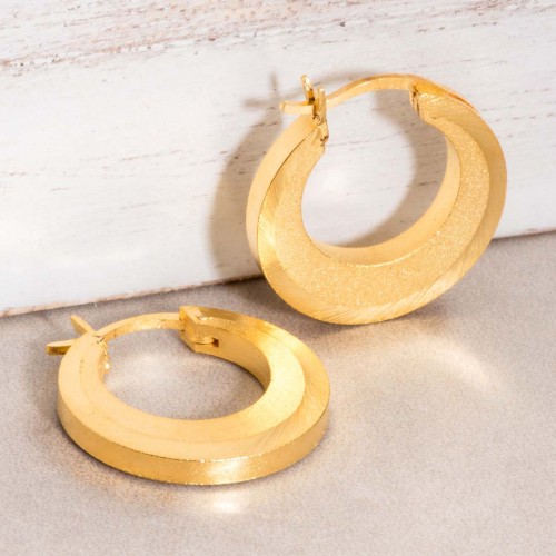 SHINES Gold earrings Shiny and satin disc hoop earrings Gold Brass gilded with fine gold