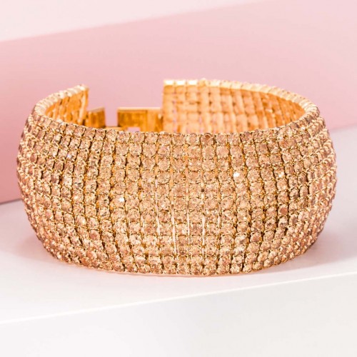 Bracelet GALA RIVER OF CRYSTAL Beige Topaz Gold Flexible cuff Crystal river Beige Topaz Gilded with fine gold Crystals set