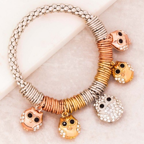 Bracelet ALL NIGHTBIRDS All Gold Bracelet with adjustable elastic pendant Owl Silver Golden Rosé Rhodium Crystal