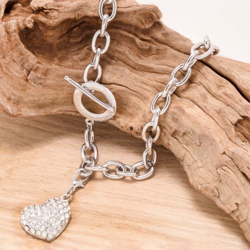 Collier BY HEART CRYSTAL SILVER Argent et Blanc Rhodium Cristal