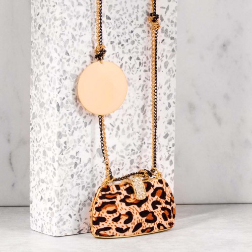 Necklace WALLETO Beige Leopard Gold Long necklace with pendant Leopard coin purse Gold and Leopard beige Gold with fine gold