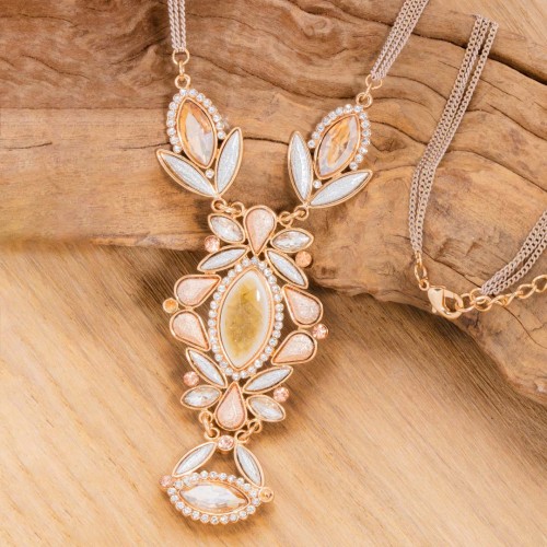 Necklace ROMANE Beige Topaz Gold Long necklace pendant Y Baroque romantic Gilded with fine gold Crystal Glass paste enamels
