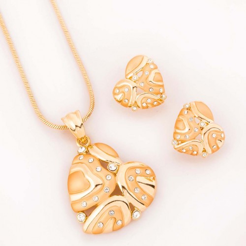 VALENTINEA White Gold set Choker pendant and earrings Heart Gold and White Gold with fine gold Crystal