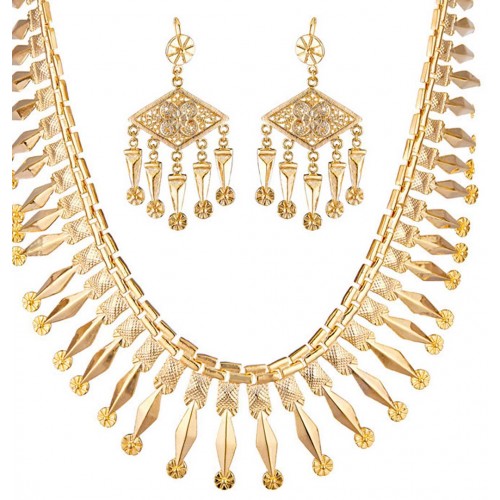 Set OSIRIS Gold Plastron with fringe and dangling earrings Egyptian Ethnic Gilded with fine gold