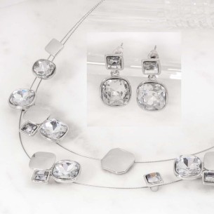 Parure NOHA White Silver Ras de cou multirangs et boucles...