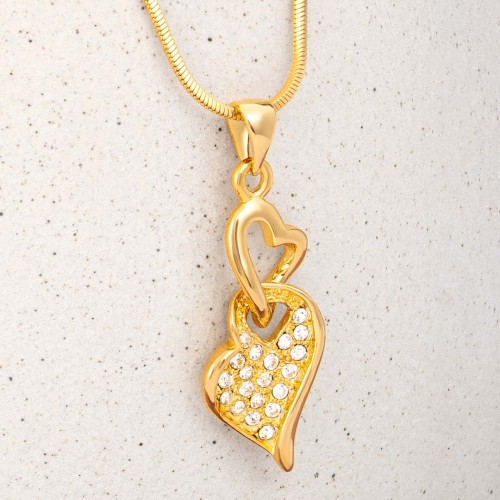 Collier COUPLE HEARTS White Gold Ras de cou pendentif Cœurs entrelacés Doré et Blanc Doré à l'or fin Cristal