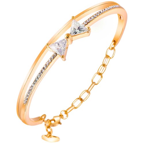 Bracelet CADOSA White Gold Jonc réglable ajustable Nœud Doré et Blanc Laiton doré à l'or fin Cristal
