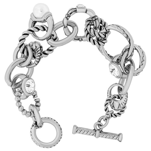 Bracelet PARISIAN White Silver Bracelet souple à pendentif Contemporain Argent et Blanc Rhodium Cristal et Perles