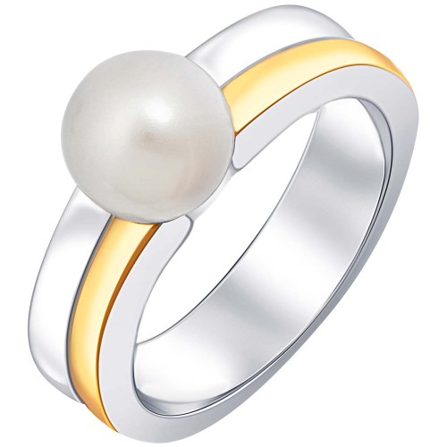 Bague PEARL SOELUNE White Gold & Silver Jonc Solitaire Solitaire perle Argent Doré Blanc Acier inoxydable doré à l'or fin Perle