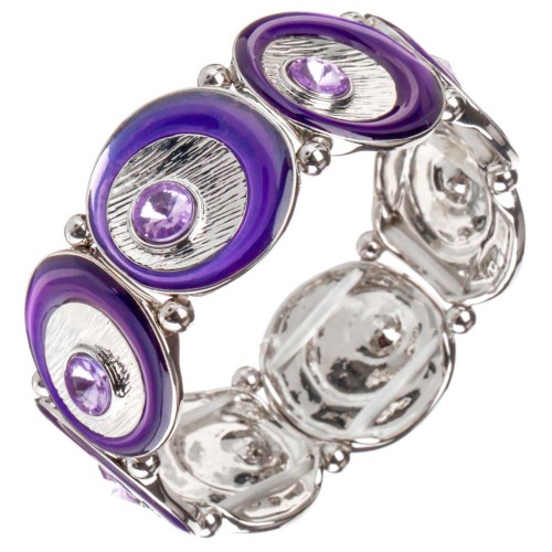 Bracelet CLIPSO Mauve Silver Manchette souple élastique Contemporain Argent et Violet Rhodium Cristal et émaux
