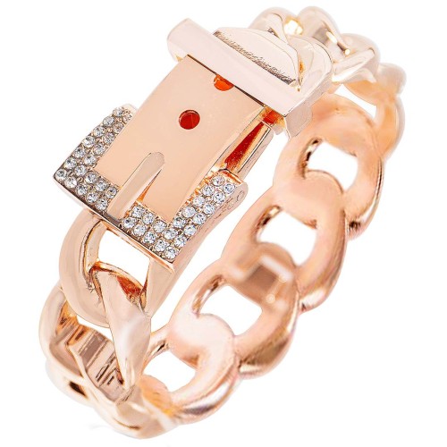Bracelet CINTURELLE White & Rose Gold Jonc rigide Boucle de ceinture Rosé et Blanc Laiton doré à l'or fin rosé Cristal