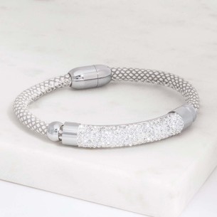 Bracelet ONLY ONE STEEL BIG SIZE White Silver Jonc pavé...
