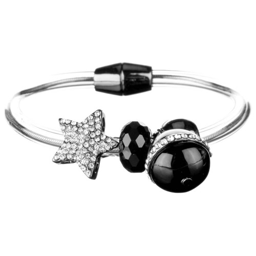 Bracelet ESTOLINE Black Silver Bracelet souple à pendentif étoile Argent et Noir Rhodium Cristal