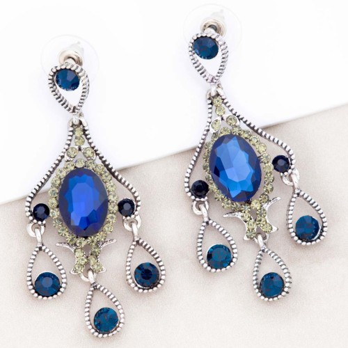 Boucles d'oreilles PRINCESS Night Blue Silver Argent et Bleu Nuit Rhodium Cristal