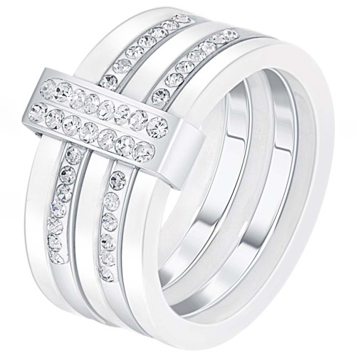 Bague REVOLA White Silver Jeu de 5 anneaux reliés ensemble Contemporain Argent et Blanc Acier inoxydable Cristal