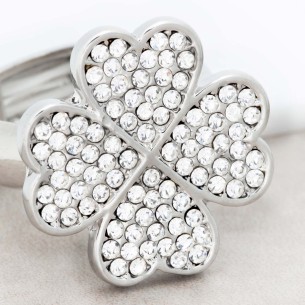 Bague LUCKY CRYSTAL White Silver Cocktail pavé réglable... 2