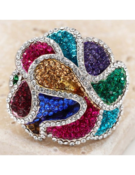 Bague OCEAN Color Silver Cocktail pavé Argent et Multicolore Rhodium Cristal autrichien