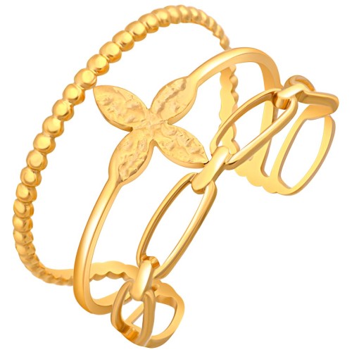 Bague FLOGARME Gold Jonc ajouré réglable flexible Floral Doré Acier inoxydable doré à l'or fin