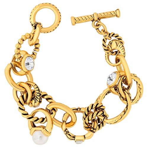 Bracelet PARISIAN White Gold Bracelet souple à pendentif Contemporain Doré et Blanc Laiton doré à l'or fin Cristal et Perles