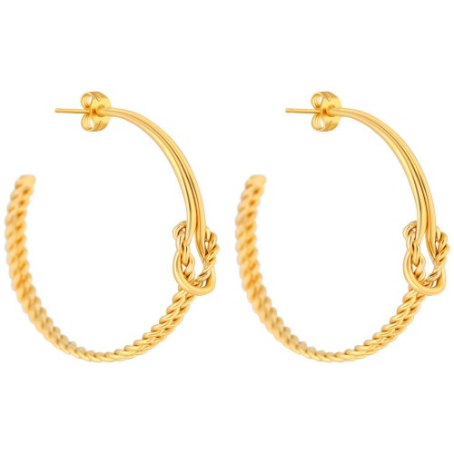 Boucles d'oreilles ROPE Gold Créoles anneaux Nœud marin Doré Acier inoxydable doré à l'or fin